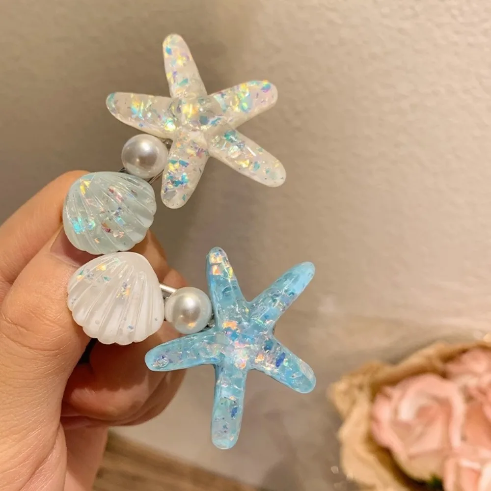 Girls Cute Starfish Shell Hairpin Seaside Style Hair Accessories Female Blue Pearl Hairpin Female Sweet Accessories