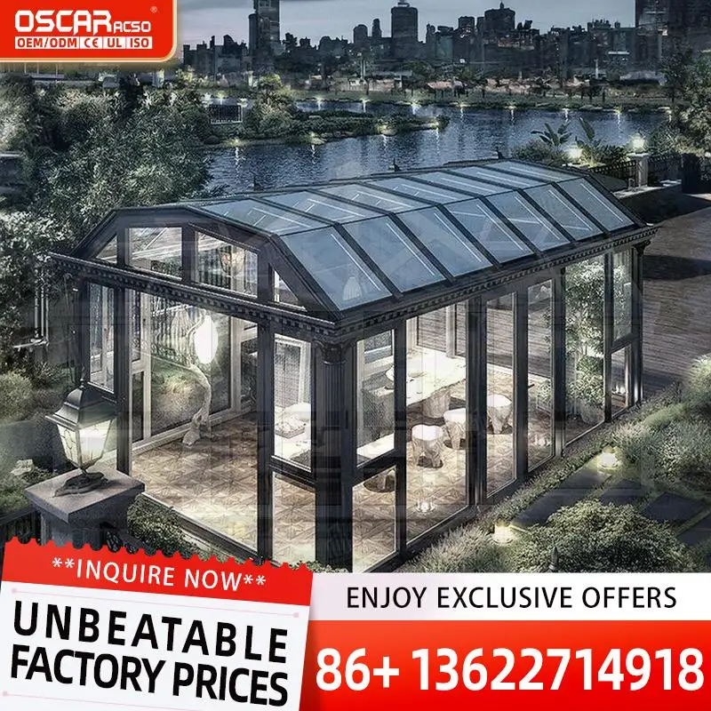طقم إطارات ألومنيوم خارجي من الزجاج المعزول لجميع المواسم لغرفة الشمس في الحديقة والفيلا والدفيئات الزراعية القابلة للتخصيص