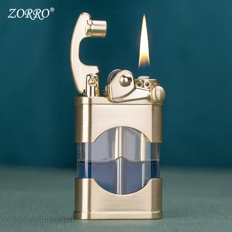 Windproof Metal Kerosene Lighter Transparent Oil Tank Creative Retro Flint Petroleum Lighters Smoking Accessories