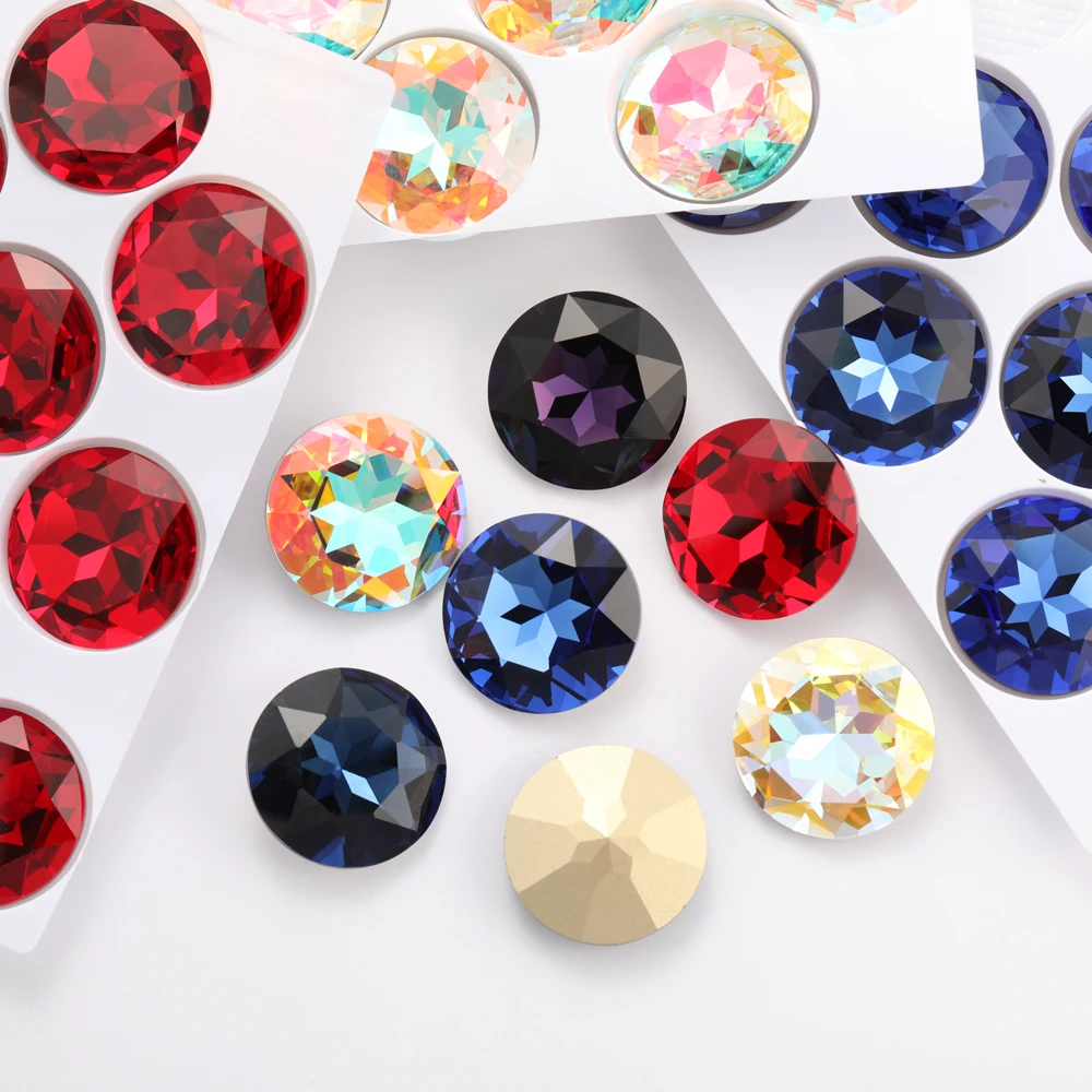 27mm 1201 Round Fancy Stones Glitter Chaton Diy Craft Supplies Pointback Glass Rhinestones For Sewing Red Crystal Strass