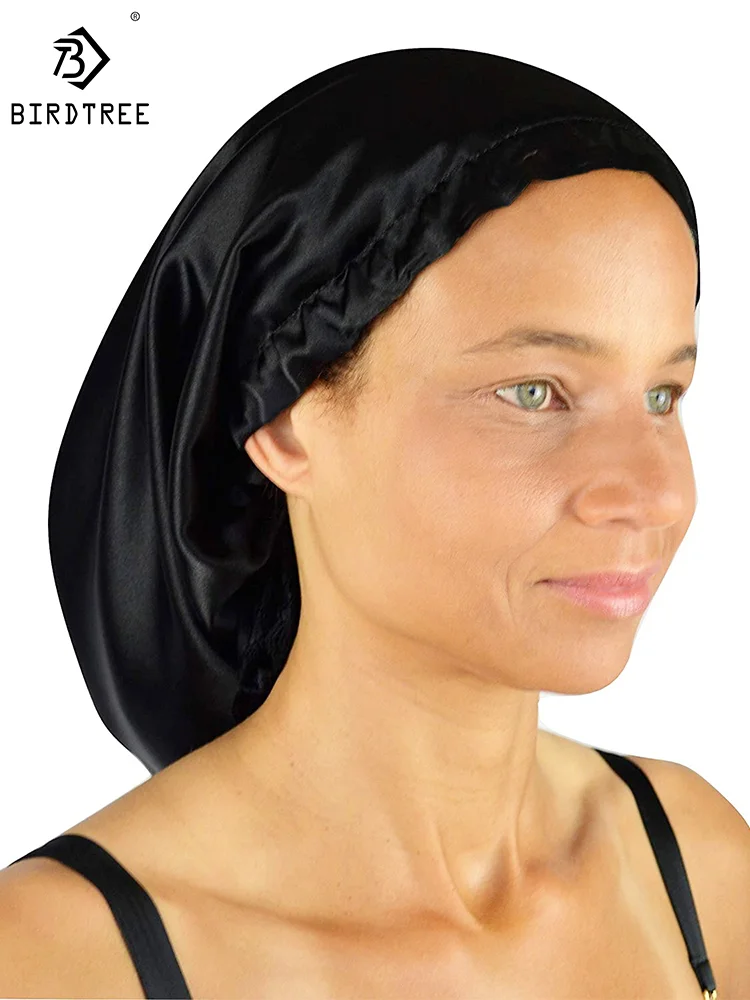 

Birdtree 100% Mulberry Silk Bonnets Female Triangel Sleeping Night Pure Hair Wrap Cap For Curly Ladies Headwrap A34320M