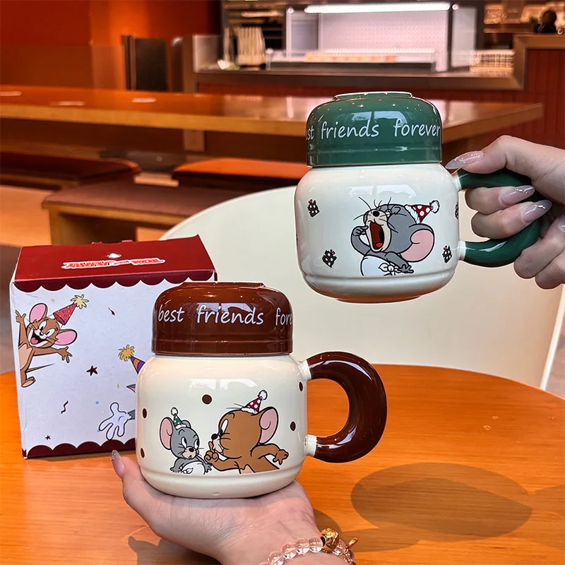 Kawaii 520 Ml Tom and Jerry Ceramic Mug Water Bottle Breakfast Milk Coffee Cup Large Capacity Student Drinking Kid Birthday Gift