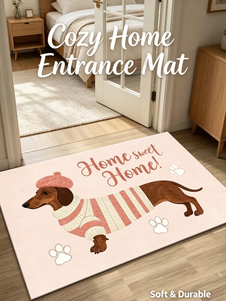 Warm Home Sweet Home Sausage Dog Bath Mat, Soft Non Slip Pet Style Doormat for Balcony Bedroom Entrance