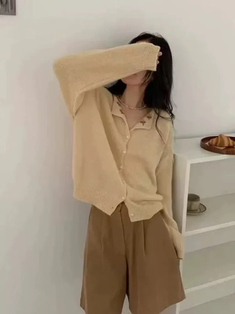 Dopne ing Yellow Flower Long Sve Knitted Open Cardigan Women's Early Autumn Aosphere Top Large Size Casual Wear