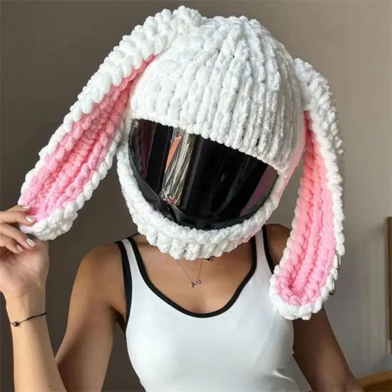 Edgy-Cute Demon Bunny Ear Motorcycle Helmet Cover Eco-Friendly Organic Cotton Unisex Zero-Pollution Fashion Accessory