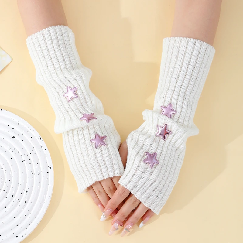 Fashionable Sparkling Decoration Knitted Long Gloves Cute Knitted Warm Arm Sleeves Accesspties For Teen Girl