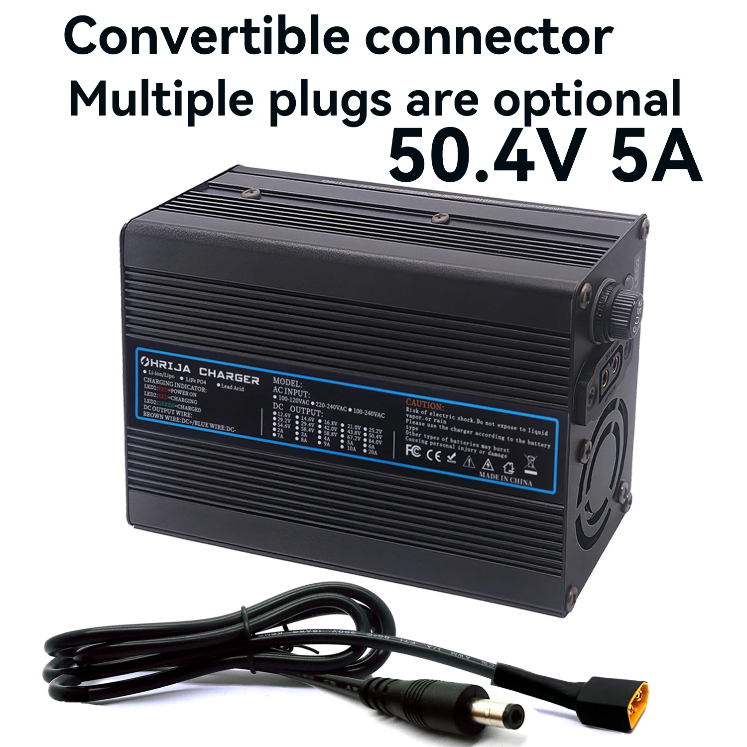 انفصال موصل 50.4 فولت 5A الألومنيوم حالة بطارية ليثيوم شاحن سريع ل 48 فولت 12 ثانية eries شاحن بطارية ليثيوم مروحة التبريد