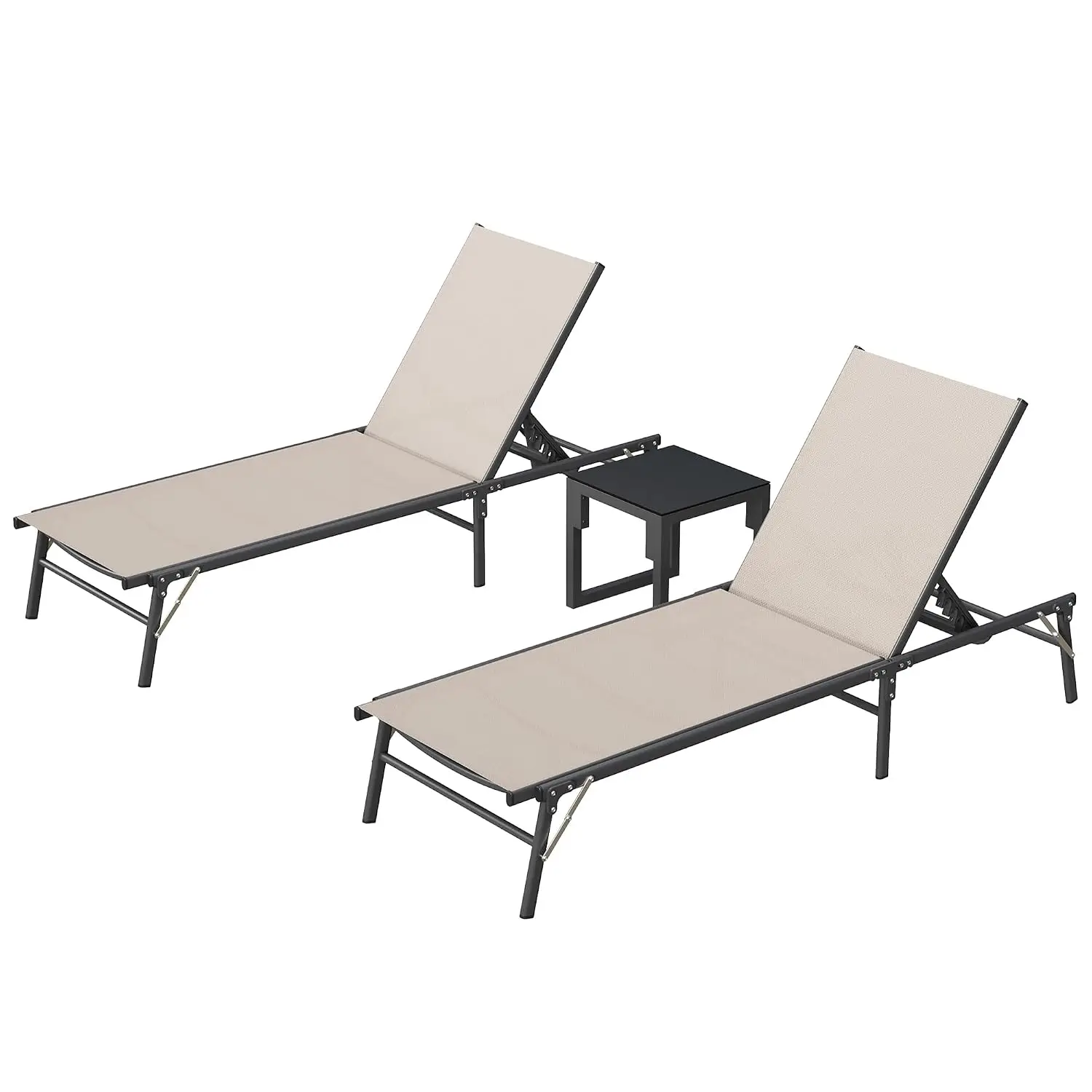 Foldable Patio Lounge Chair with Side Table, 5-Position Adjustable Outdoor Chaise, Portable Recliner, Customized