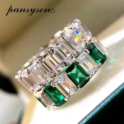 PANSYSEN 100% 925 Sterling Silver 3x5MM Emerald High Carbon Diamond Engagement Ring Wedding Bands for Women Man Luxury Jewelry