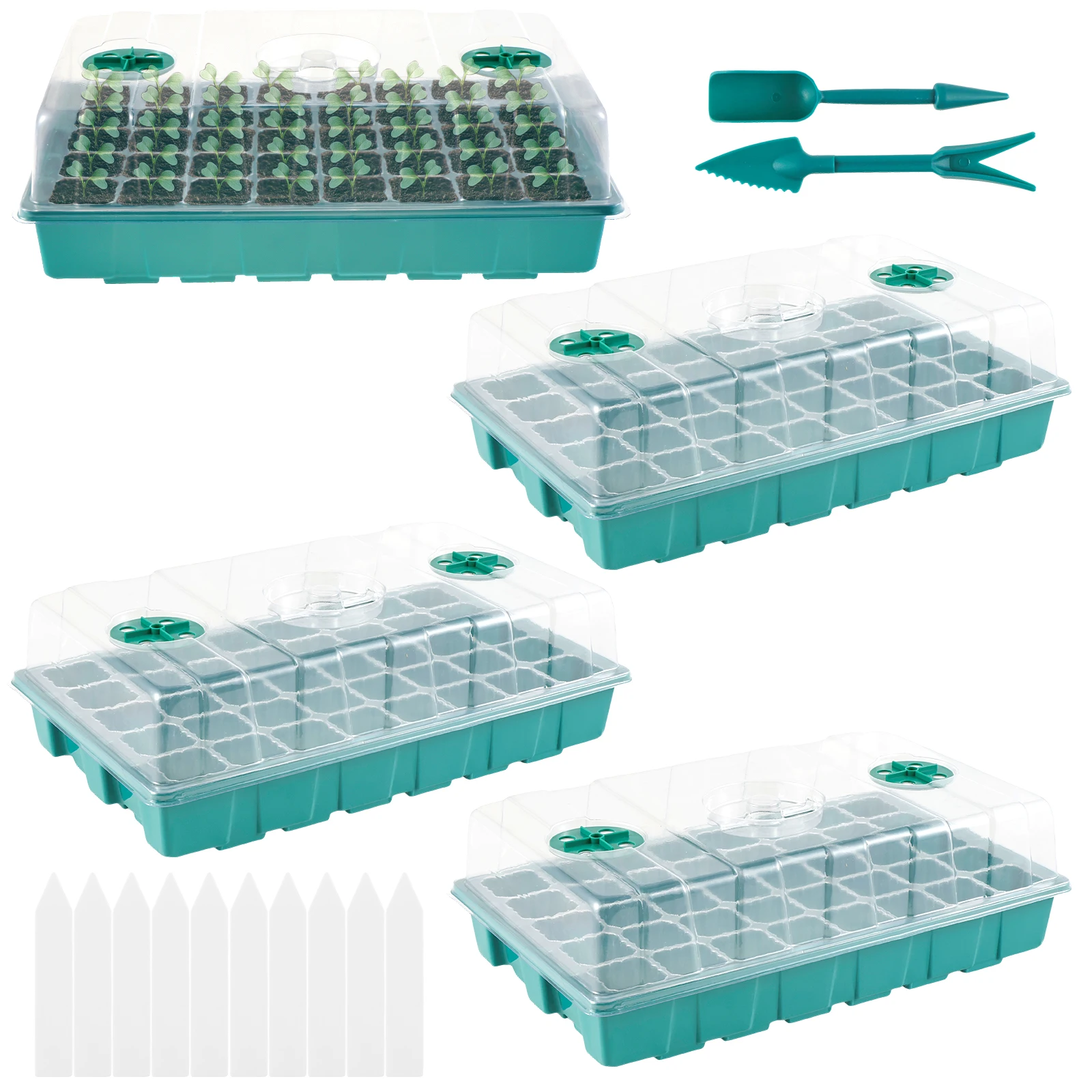 

4 Pack 40-Cell Seed Trays with Clear Lids Humidity Adjustable Seed Starter Kit with Drainage Holes Reusable Seedling Grow Box