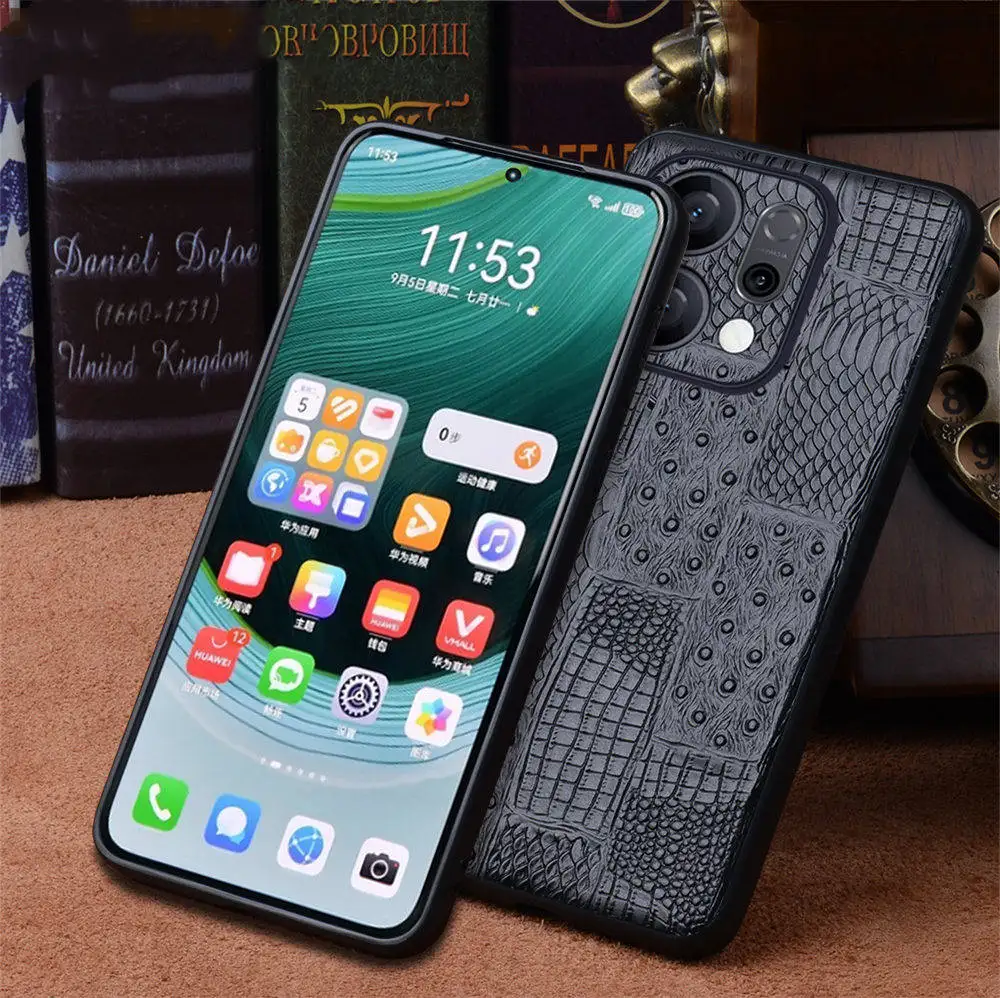 Genuine Cowhide Leather Crocodile Case for OPPO Reno14 Pro 14 Business Back Cover