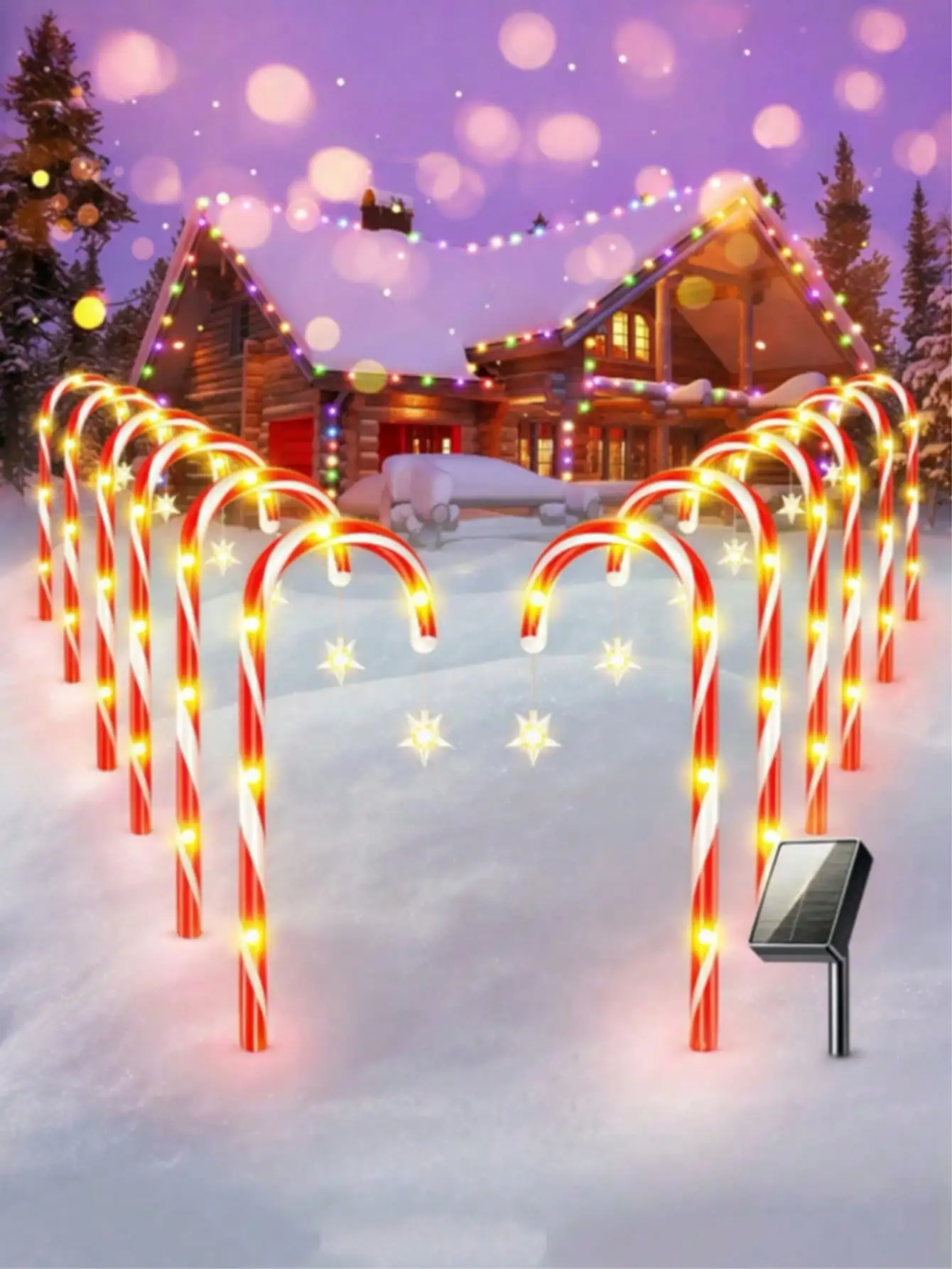 Christmas Solar Candy Cane Light: Star Decor, 8 Modes, Waterproof LED for Outdoor & Christmas Tree Decor