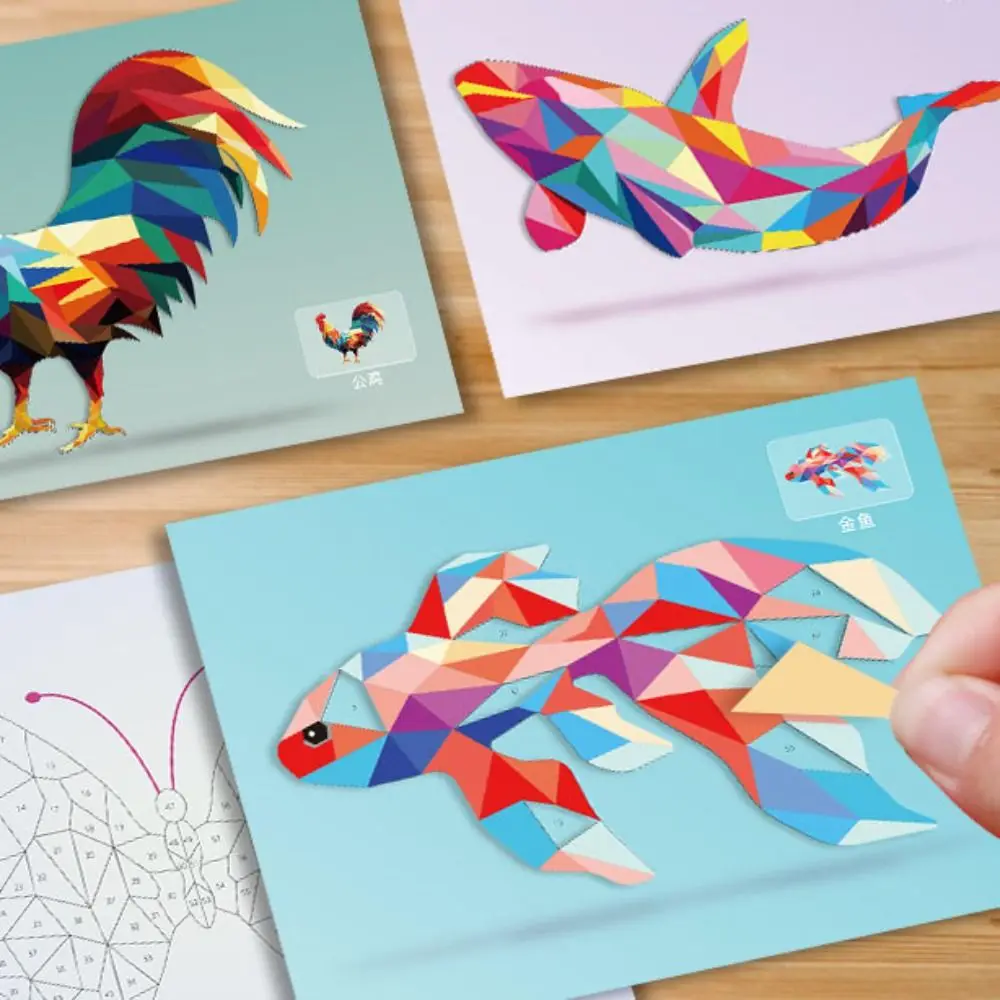 Training Spel Papier 3D Geometrische Sticker Boeken Handgemaakte Montessori DIY Plakken Materiaal Kit Cartoon Schattige Dieren Sticker Boek Kinderen