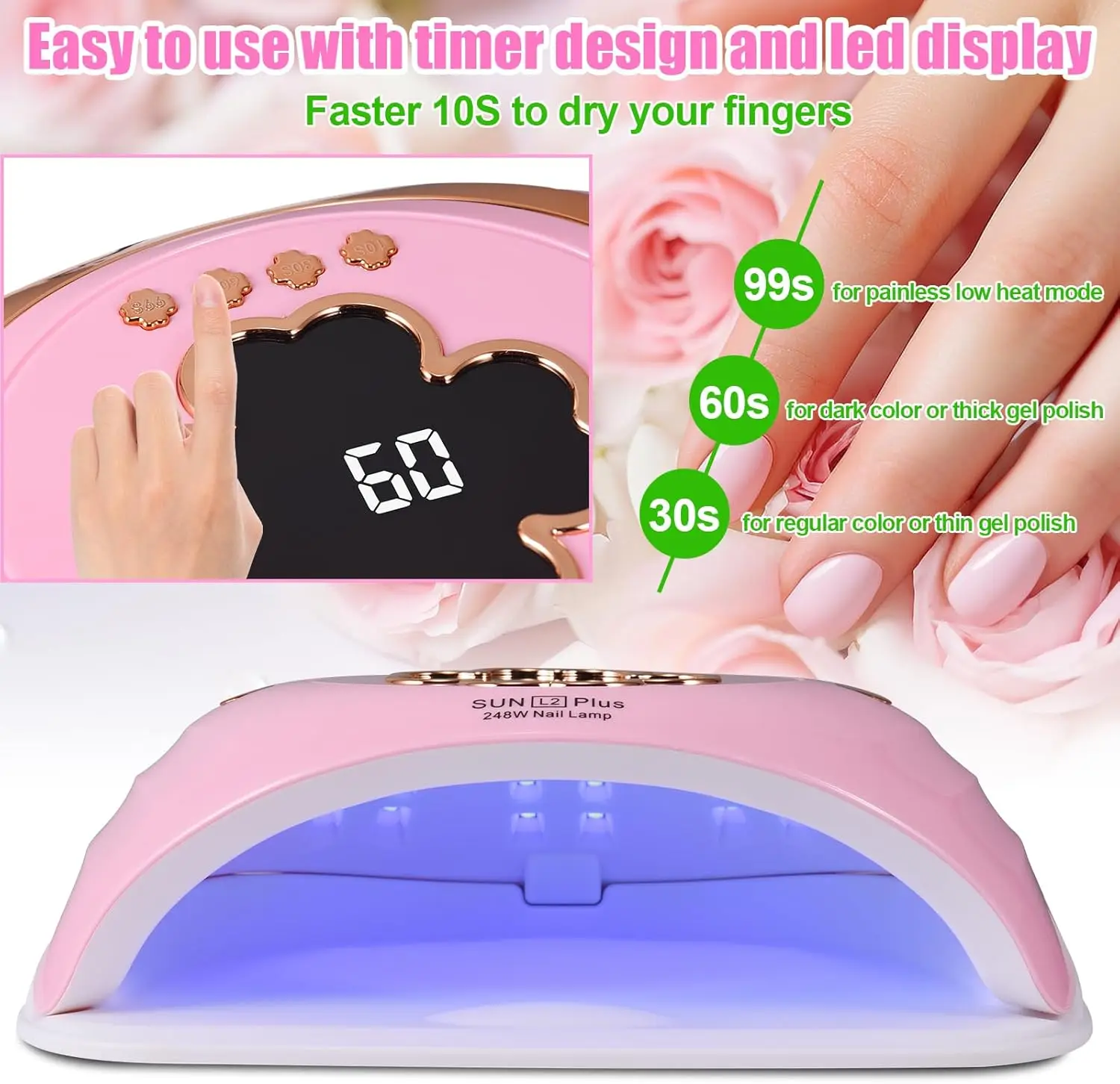 UV LED ネイルランプ 248W、45 LED ビーズ、オートセンサー、ホワイト