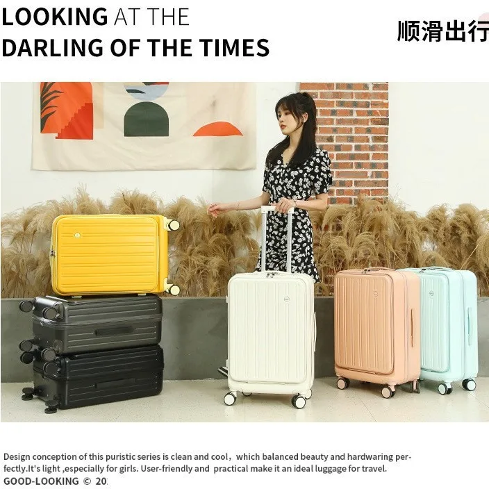 (16) 20-inch front-opening suitcase, ultra-lightweight new trolley case for women