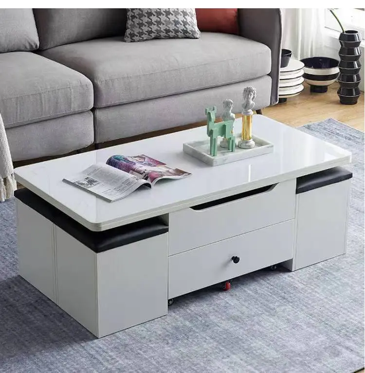Simple home small apartment rectangular multi-functional lifting tempered glass slate coffee table