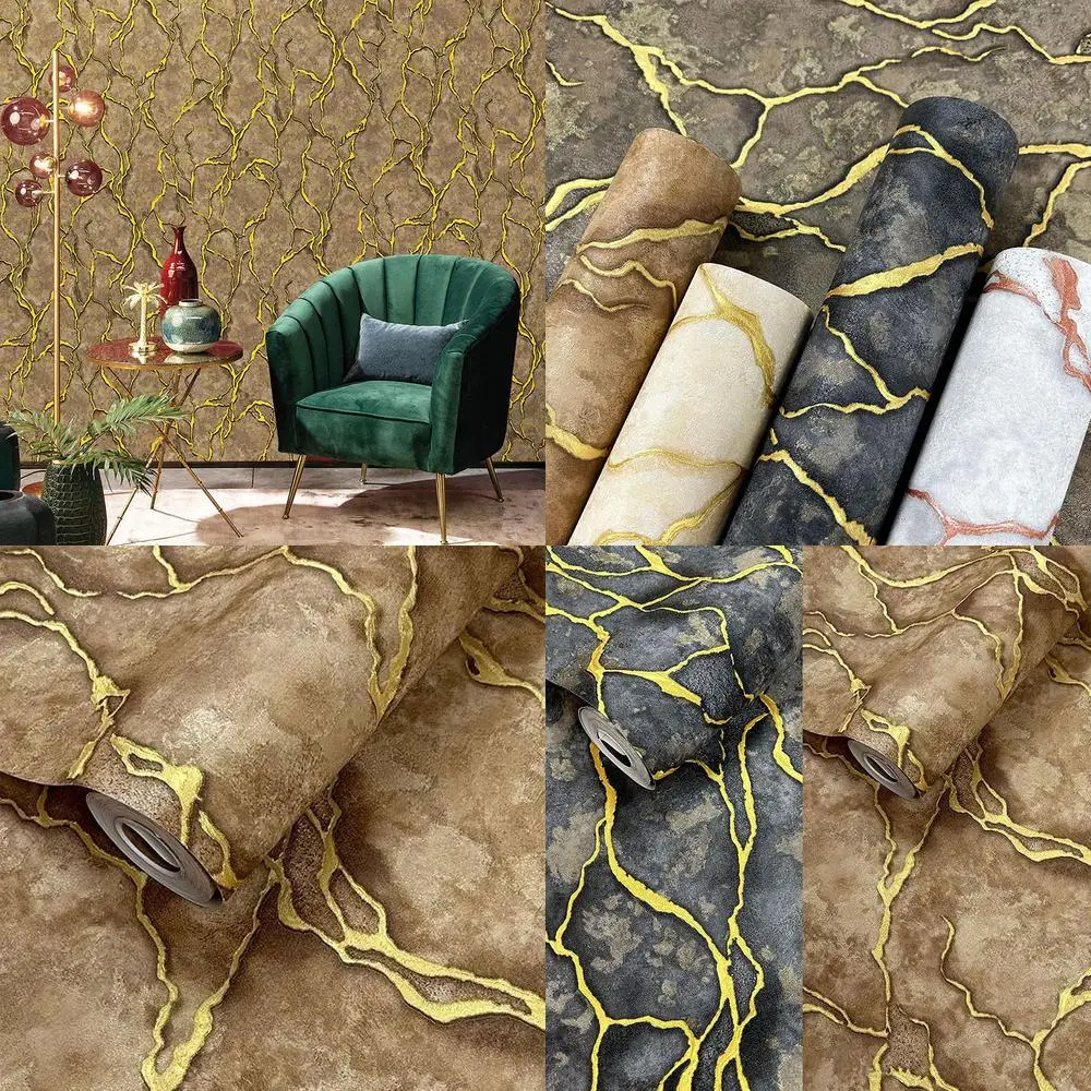 

New Chinese Style Art Stone Texture Wallpaper Gold Fission Texture Living Room Entrance Background Wall Paper Club Engineering