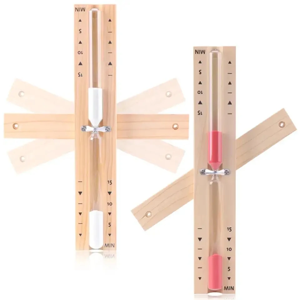 15min Wooden Rotating Bathroom Hourglass Timer Wall Mounted Sauna Timer Explosion-Proof Glass Ornament