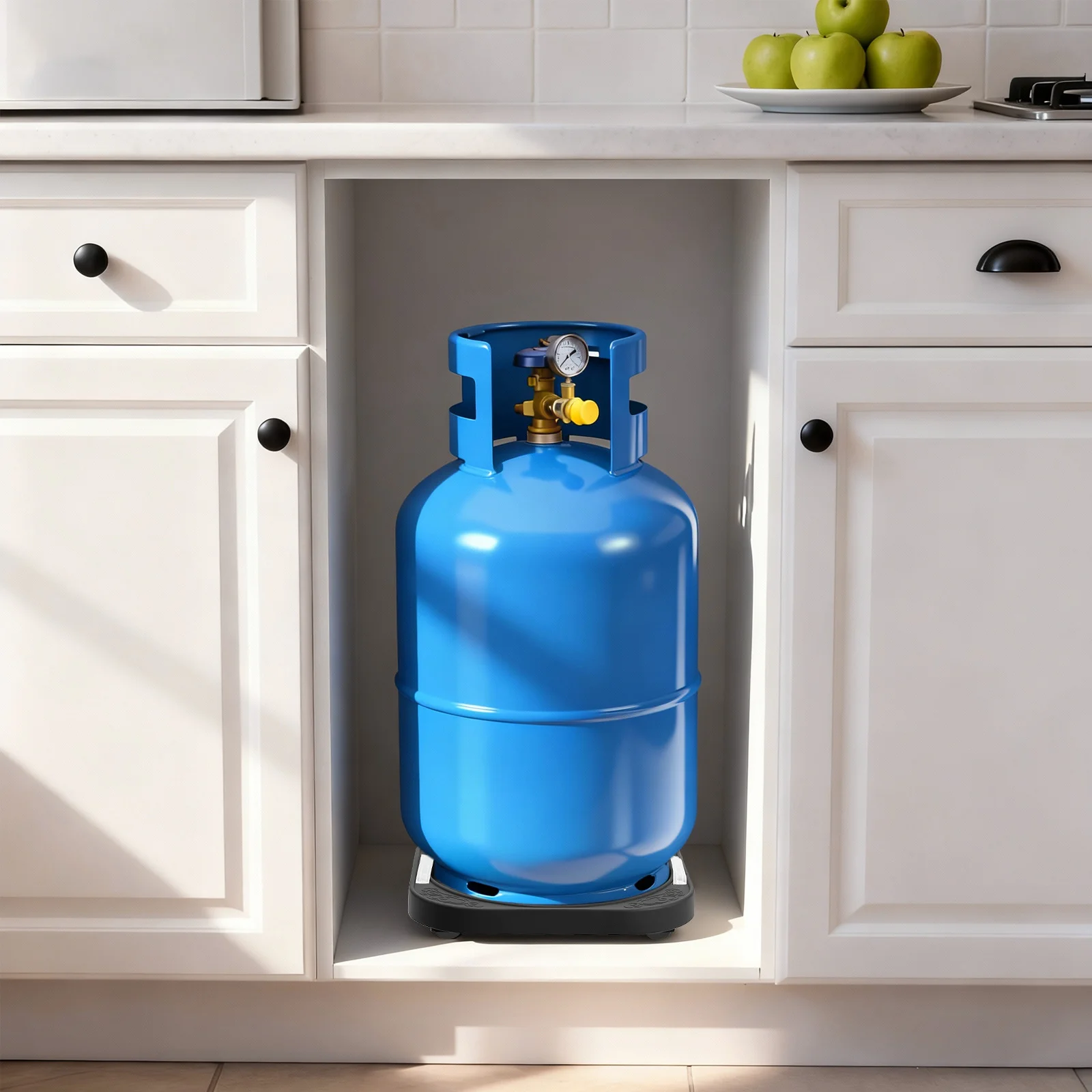 

1Pcs Round Gas Tank Tray Movable Stainless Steel Kitchen Base Plate Universal Wheels Clean Tidy Gas Tank Tray