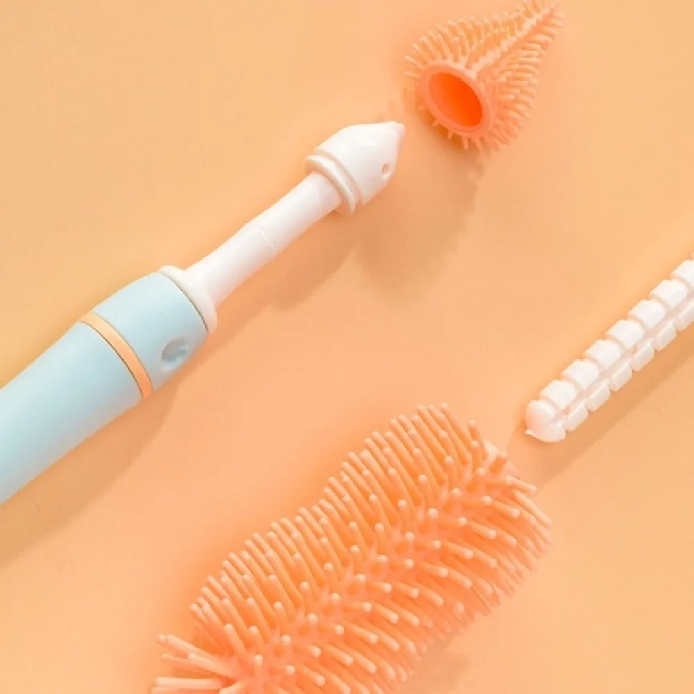 부드러운 헤드 아기 젖병 청소기 세트 긴 손잡이 360도 회전 젖병 청소 브러시 건조대 젖꼭지 드로퍼