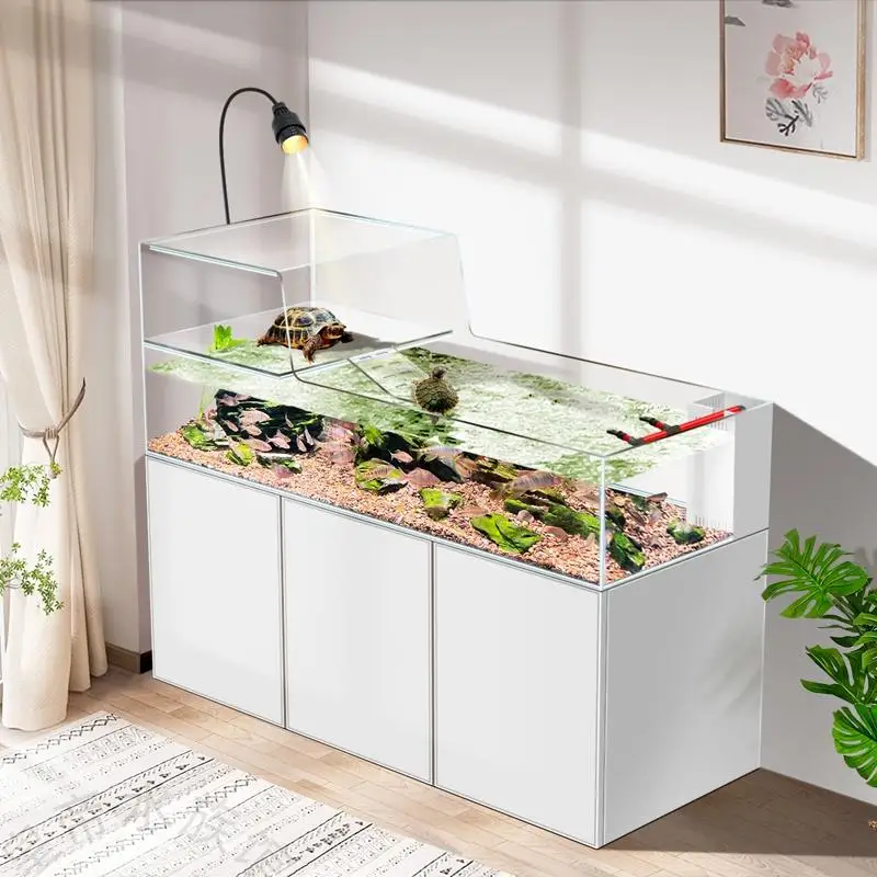 

2025 new medium and large amphibious stream tank ultra-white glass turtle goldfish bottom filter tank landscaping ecological tan