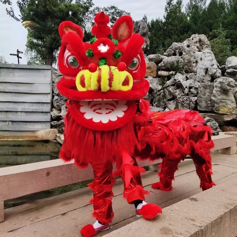 Adult Lion Dance for Two People Artificial Fur Shiny Cloth Blinking Lion Dance Mascot Costume Festival Advertising Lion Dance