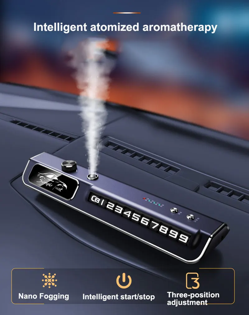 Painel do carro Perfume Fragrância Spray, Música Colorida Pickup LED Strip, Tipo Rolo, Placa de Estacionamento Temporário, Multifuncional, 3 em 1