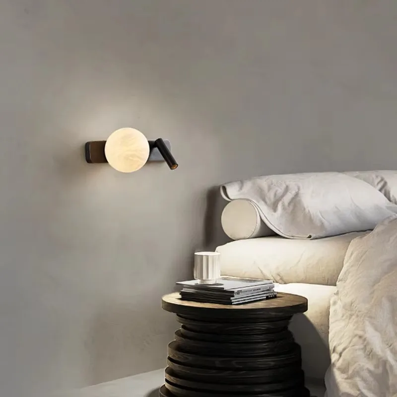 Modern Premium Bedroom Wall Light Luxury Rotating Light Emitting Diode Reading Light Alabaster Copper Bedside