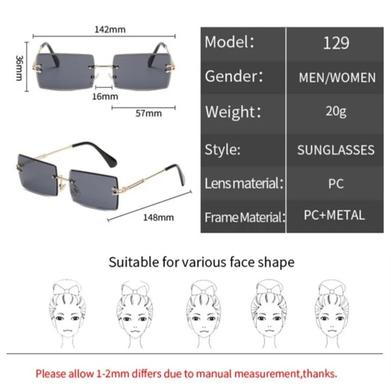 2024 Retro Sunglasses Women Brand Designer Rimless Gradient Sun Glasses Fashion Shades Cutting Lens Ladies Frameless Eyeglasses