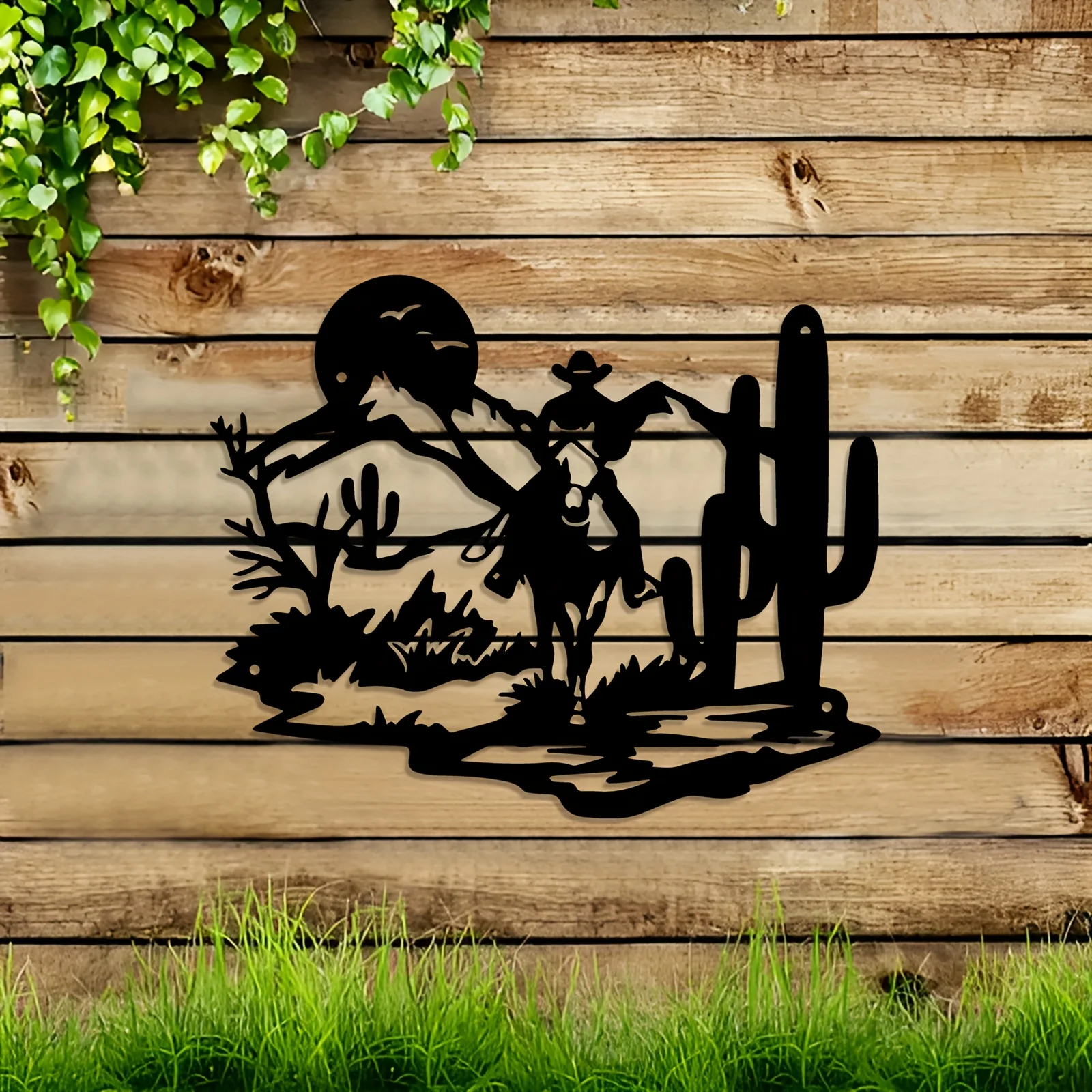 Western Cowboy Iron Wall Art Rustic Ranch Cacti Landscape Silhouette Home Office Cabin Decor Gift Ornament