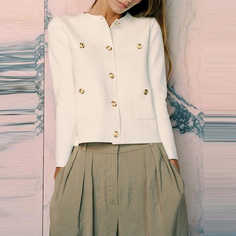 

Ele Simple Трикотаж Jaet 2025 Лето Новая женская модная верхняя одежда Z Commute Sle Полиэфирное волокно Long Sve roun...