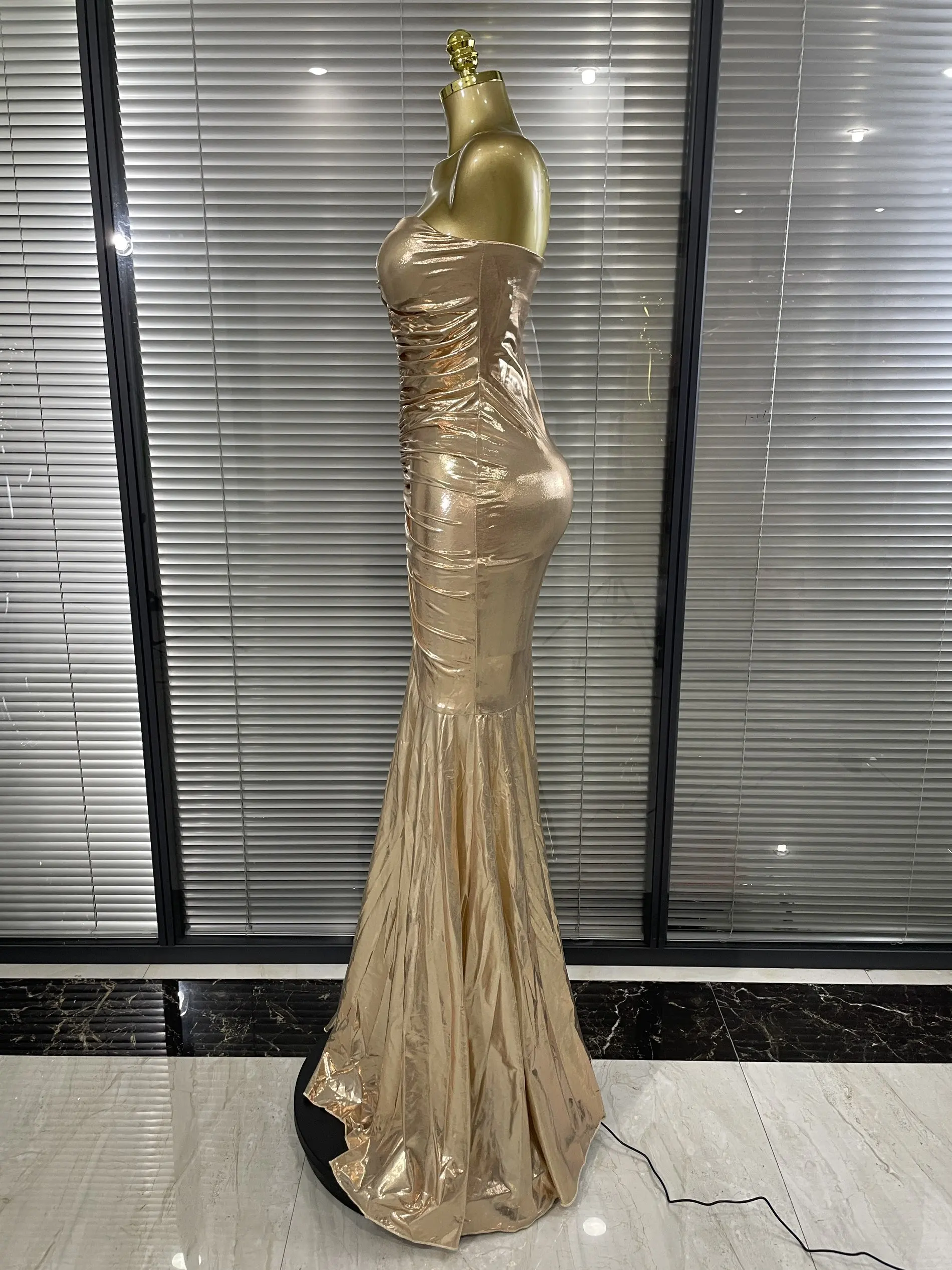 Champagne Women Sexy Strapless Shining Sequins Bodycon Maxi Gowns Dress Cocktail Celebrate Birthday Fashion Photoshoot Wear