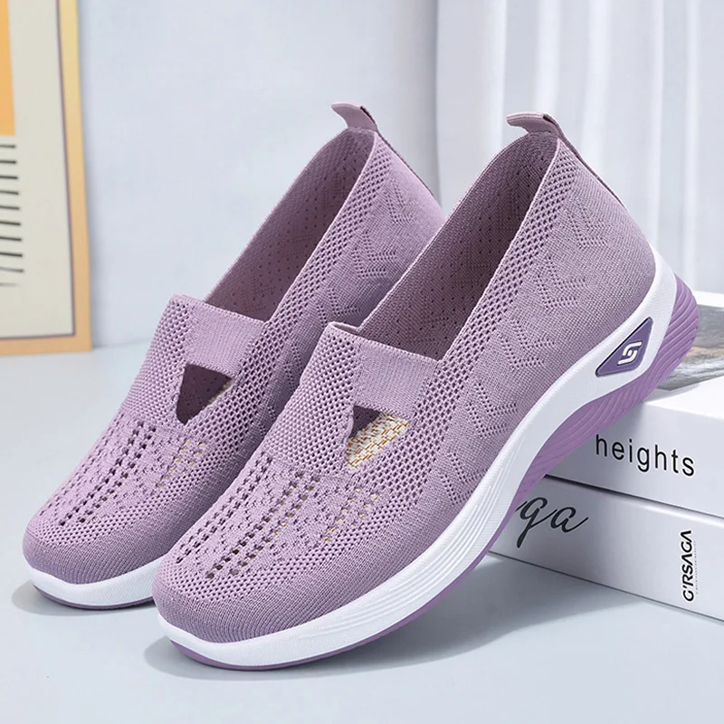 Air Mesh Mom Casual Shoes Sping Summer Breathable Loafers Women Knitting Hollow Flats Woman Hiking Jogging comfortable Sneakers
