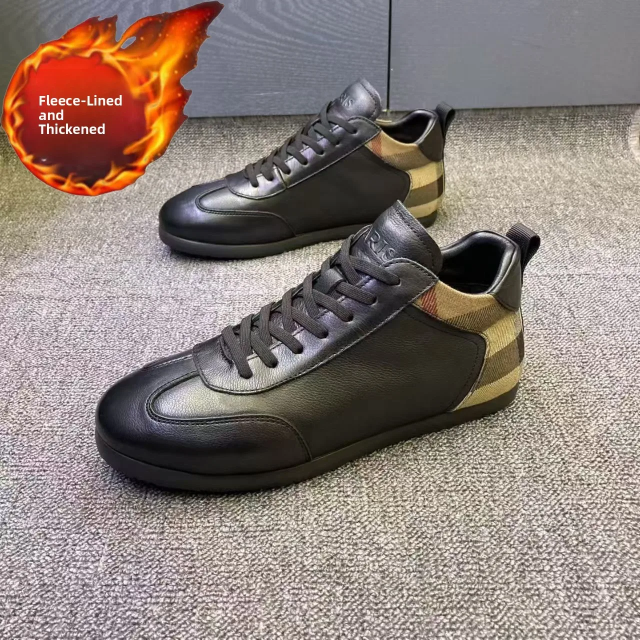

Men's Winter High-Top Fleece Lined Leather Shoes Casual Versatile Warmth Trendy Stitching Detail round Toe Flat Heel Color
