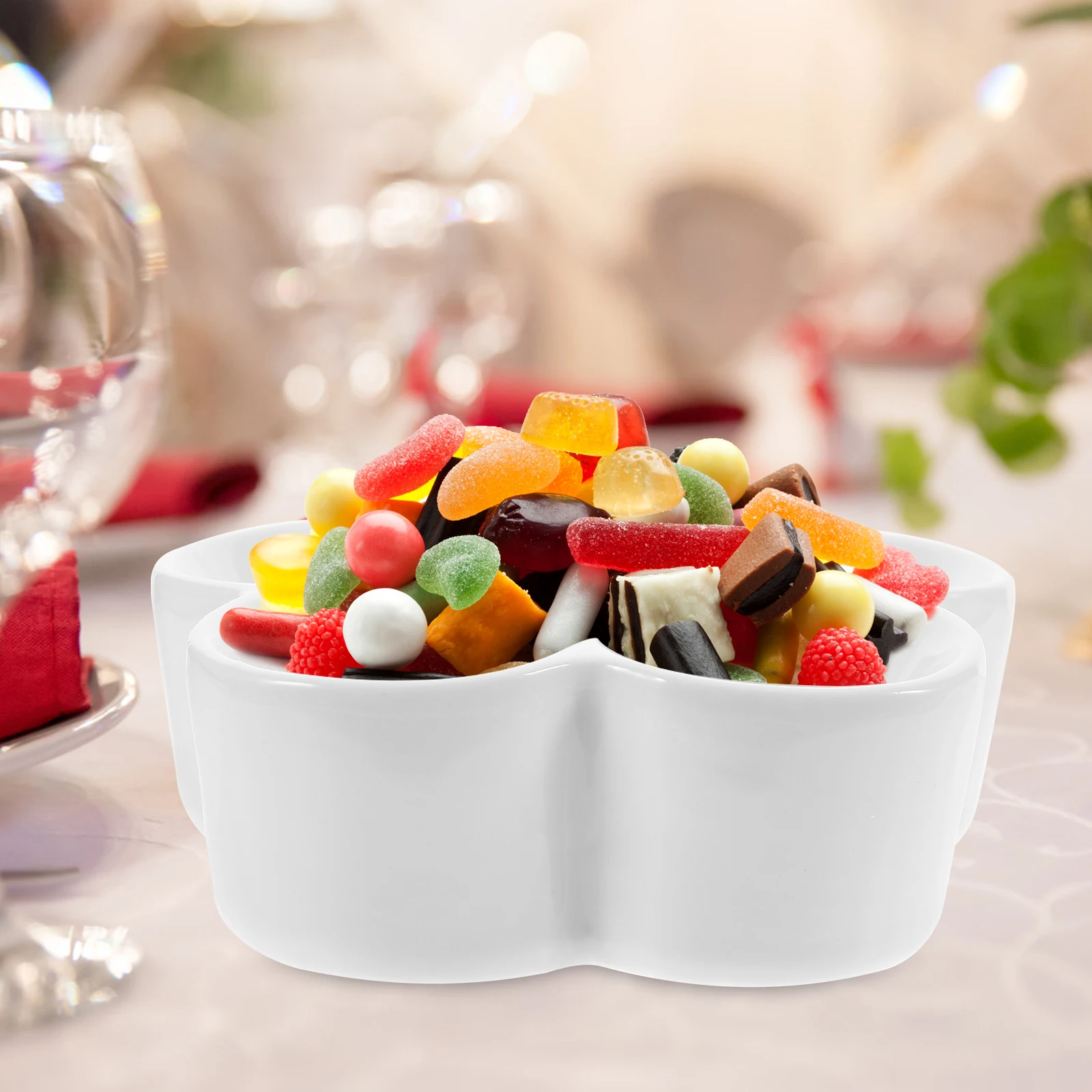 

Ceramic Flower Shaped Divided Serving Tray Fruit Nut Candy Plate Snack Storage Tray for Party Home Use Flower Shaped Plates