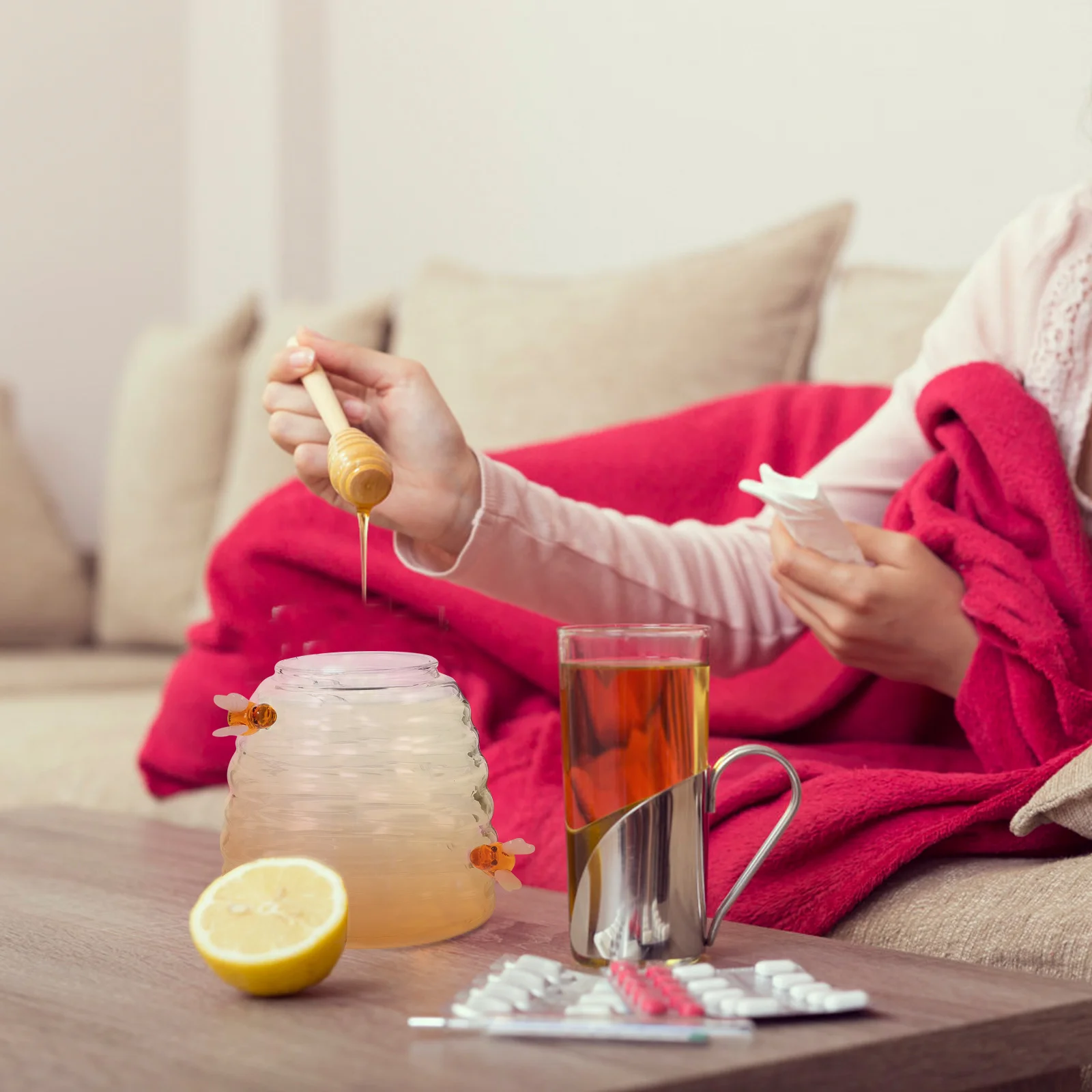 

1Set Honey Jar Glass Honey Container Transparent Syrup Dispenser Storage Jar Home Use with Mixing Dipper Syrup Dispenser