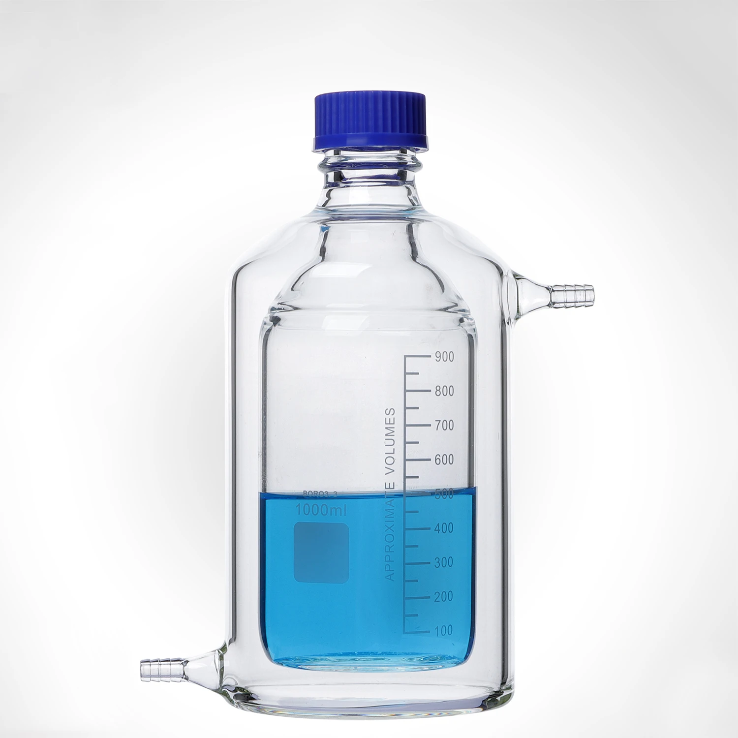 Jacket reagent bottle blue cap 100-3000ml borosilicate double-layer wire reagent bottle GL45/GL80 PP cap flat bottom flask