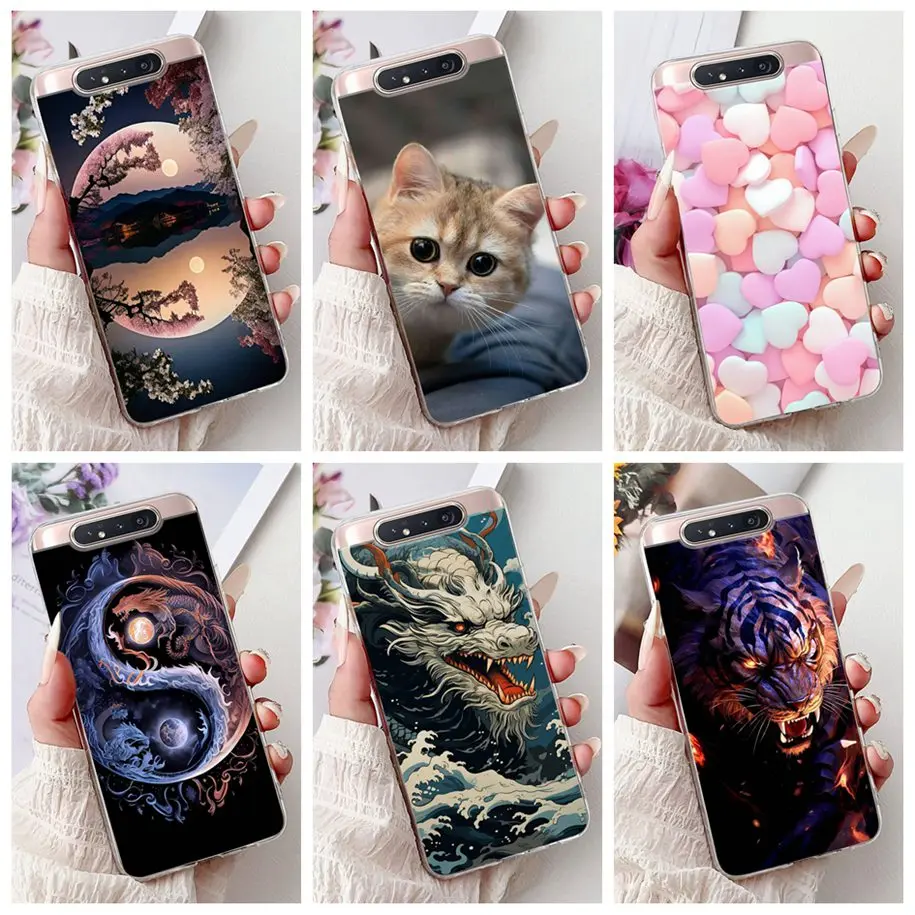 6,7 "para Samsung Galaxy A80 Funda SM-A805F SM-A8050 Funda de lujo Dragon Cat Funda trasera de silicona suave para Samsung A80 A90 4G Coque
