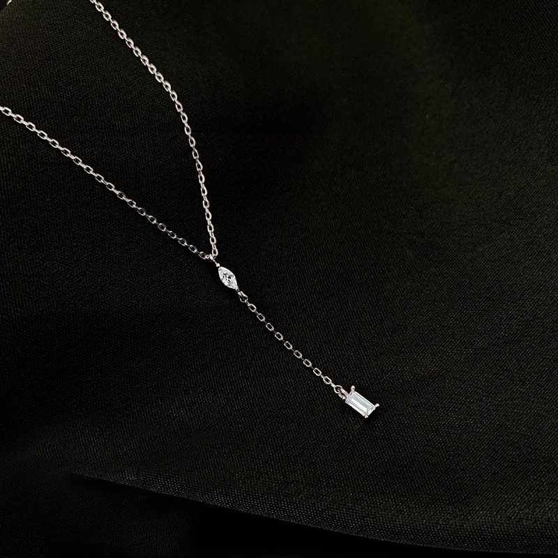 Fashion Crystal Water Drop Square Charm Pendent Necklace Creative Elegant Jewelry For Women Choker e152