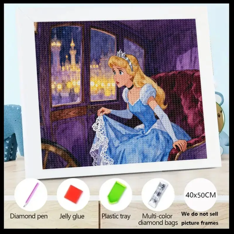 

1 шт. 5D DIY принцесса Диснея Золушка алмазная живопись, волшебная сказка карета и замок ночная сцена полная дрель искусство, большой драгоценный камень