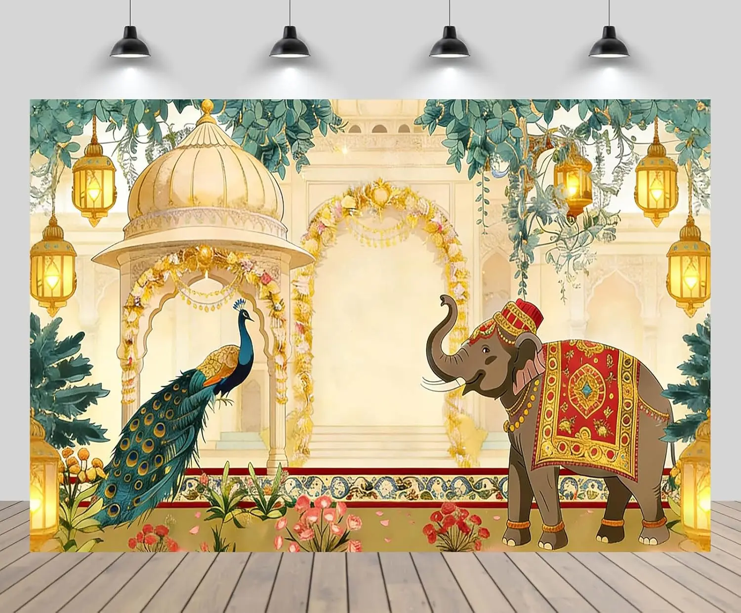 Royal Peacock Elephant Tapestry Wall Hanging Indian Mughal Palace Ethnic Jungle Boho Polyester Art Decor