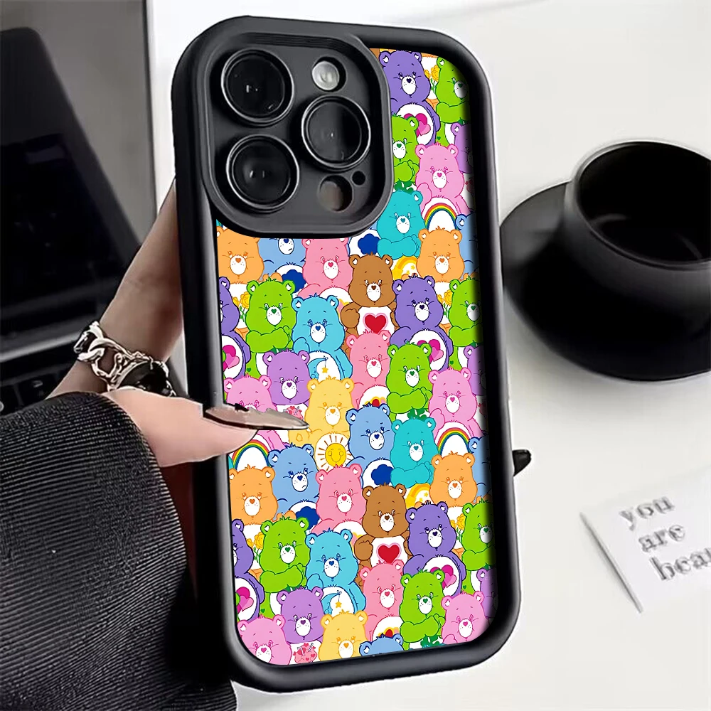 Cute Cartoon C-Cares Bears Phone Case for OPPO A7 A16 A17 A38 A53 A54 A55 A58 A72 A74 A76 A78 A94 A98 5G Cover With Hand Strap