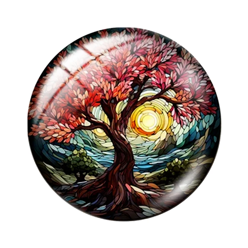 Tree of Life Stained Glass 12mm/16mm/20mm/25mm/30mm demo flat back making mixed 10pcs Round photo glass cabochon findings