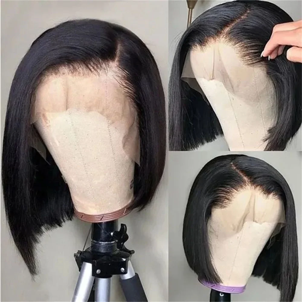 Seitlich geteilte Bob-Perücken, glattes Echthaar für schwarze Frauen, peruanische, vorgezupfte T-Part-Spitzenperücke, 10-12 Zoll kurze Bob-Perücke – Detail 8