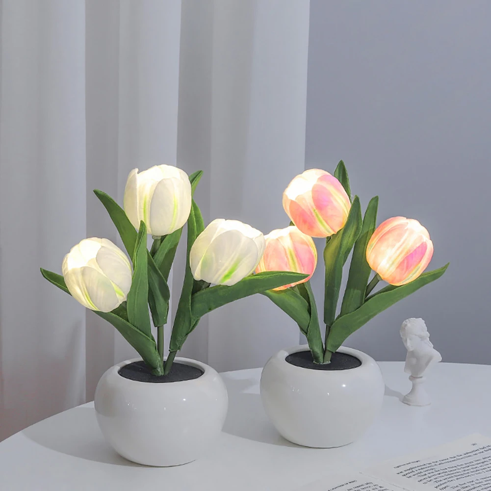 

Led Artificial Flower Simulation Tulip Night Light Fake Flower Table Ornaments Home Decoration For Living Room Bedroom Desktop