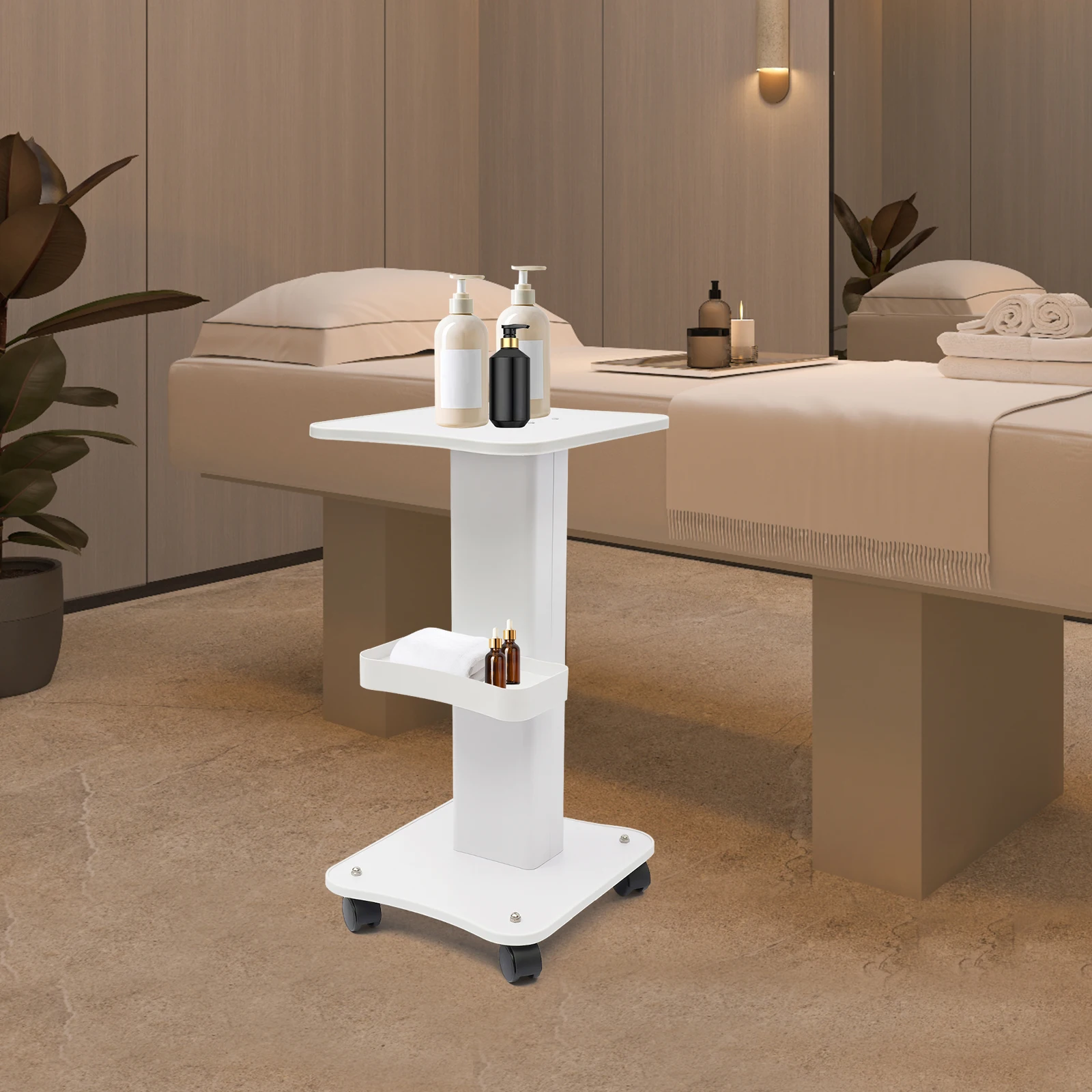 

Тележка для салона красоты, тележка на колесиках, многофункциональная тележка для красоты с 2-уровневым лотком для хранения, тележка для инструментов для спа-принадлежностей