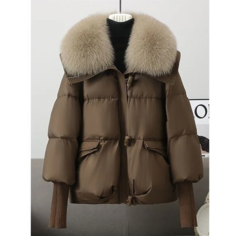 Abrigos acolchados de algodón con cuello de piel para mujer, Parkas gruesas y cálidas a la moda, abrigo informal a prueba de viento, invierno, 2025