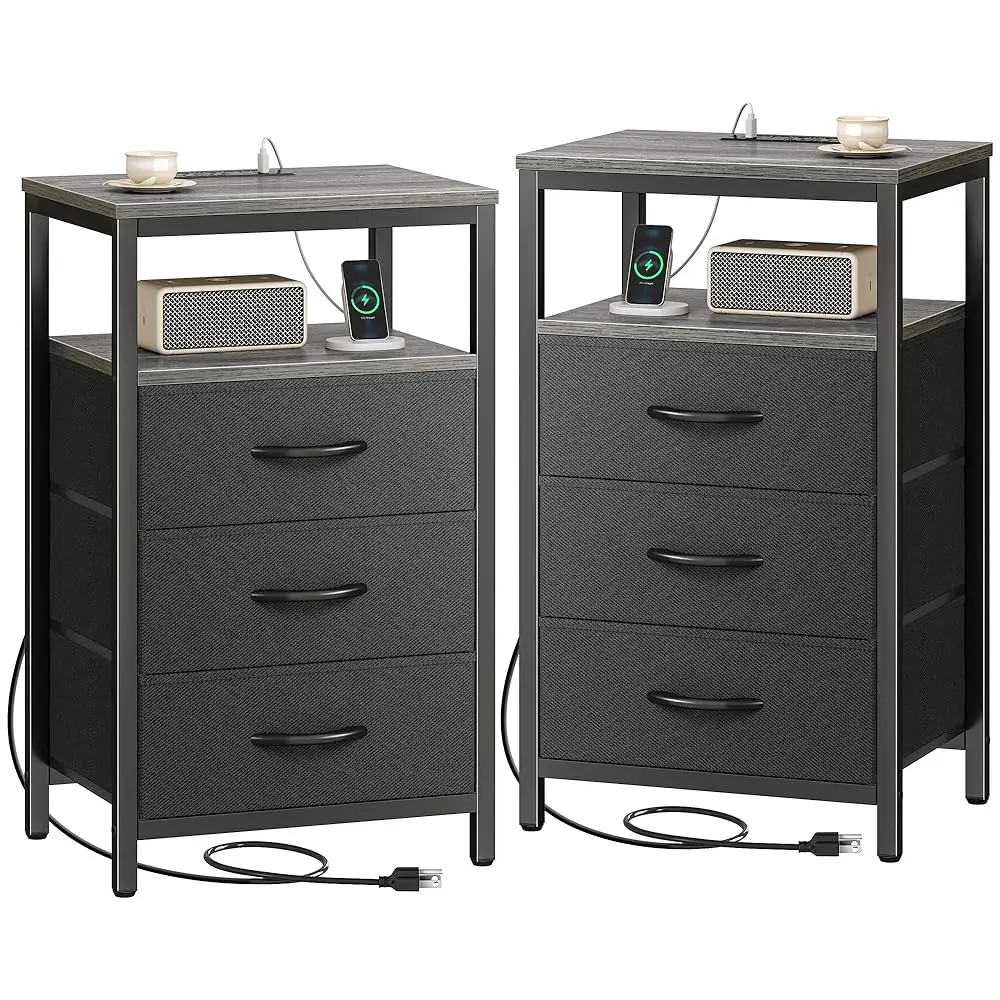 

Nightstands Set Of 2, 27.6 H End Tables With Charging Station, Fabric Drawers, Bedside Tables With Usb Port And Outlet, Night