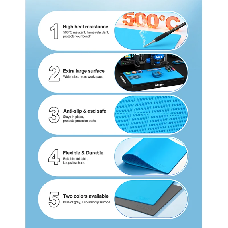 RELIFE RL-004DS Heat-Resistant Large Silicone Soldering Mat Anti-Static Repair Working Pad High Temperature Resistance of 500℃ view 3