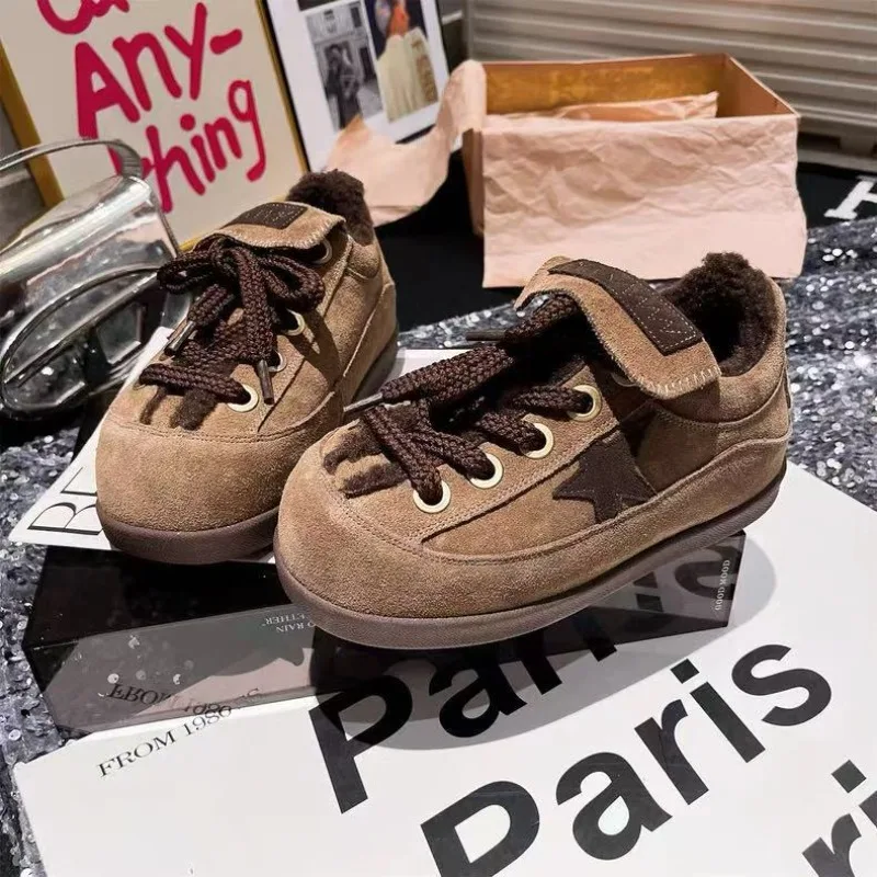 أحذية جلدية من صوف الضأن كابيبارا منصة خبز الكعك ستار المخملية القطنية أحذية رياضية نسائية برباط #4